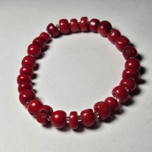 Vintage Red Bamboo Coral Beaded Bracelet Stretchy Round Rondelle Stones Chunky